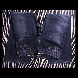 Washed dark blue women's jeans