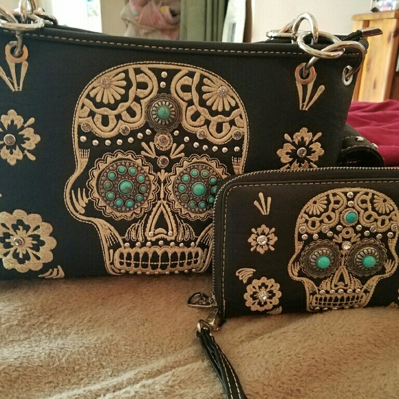 Montana West leather, skull purse and wallet set