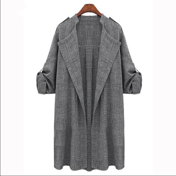 New plus size thin grey trench jacket