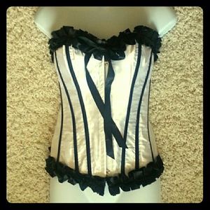 White and black striped lace-up corset! Medium
