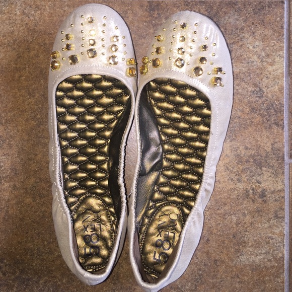 Sparkly gold ballet flats with gold stones
