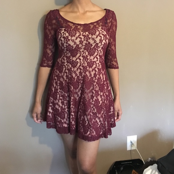 Burgundy lace skater dress
