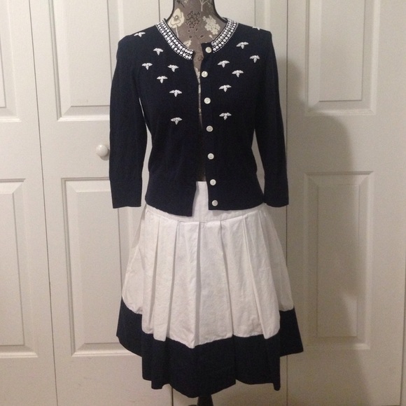 Navy//White Cardigan and Skirt Set.