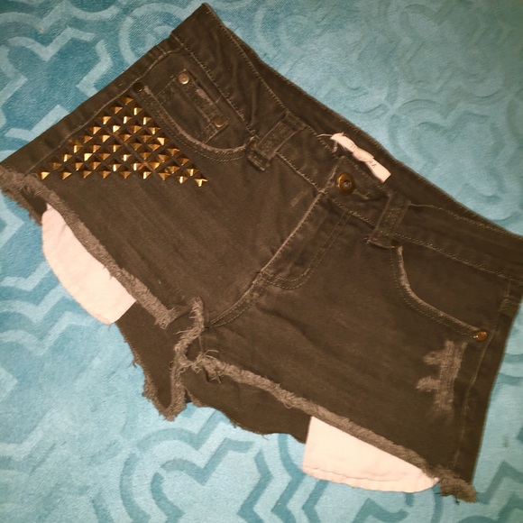 Forever 21 gold studded army green shorts - Picture 1 of 3