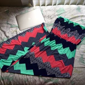Patterned Chevron Strapless Maxi Dress