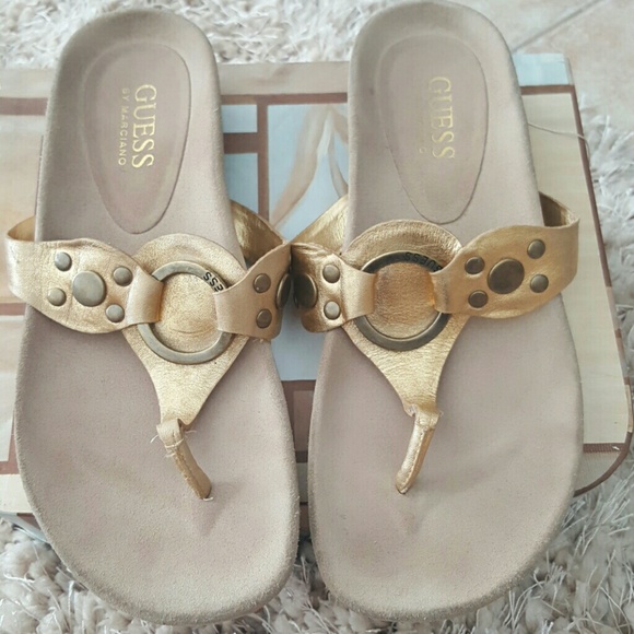 Guess gold metallic thong sandals