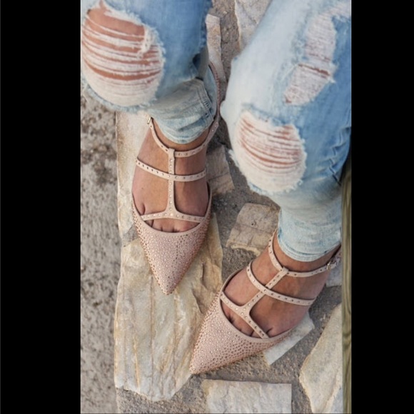 Zara pointed studded sparkly pink ballerina flats.