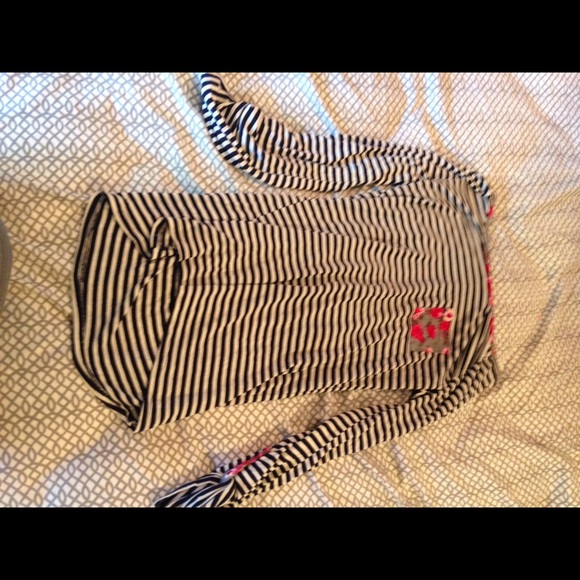 Striped long sleeve shirt with floral pocket