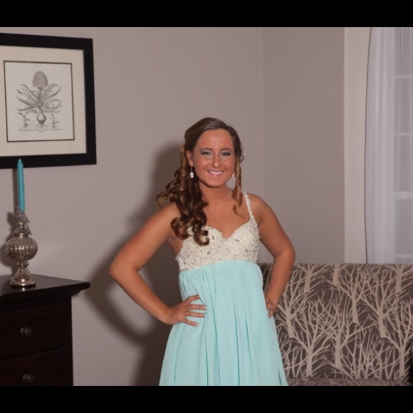Light blue homecoming dress with pearl beading