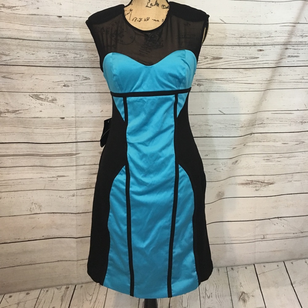 Bebe black and blue color block dress