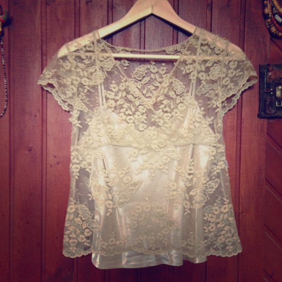 Two Piece Lace Top and Satiny Camisole.