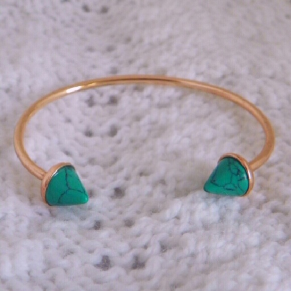 Rose gold faux turquoise spike cuff bangle