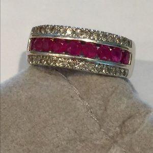 10KT White Gold Diamond & Ruby Ring
