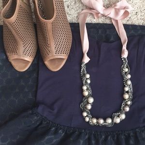Chico's Pearl Braided Chain and Ribbon Necklace