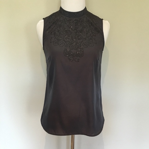 H&M dark grey sequined high-neck blouse, size 2