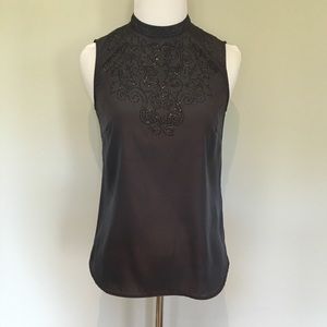 H&M dark grey sequined high-neck blouse, size 2