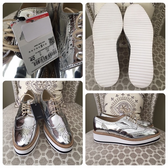❌SOLD❌Zara Silver Platform Oxfords - Picture 2 of 4