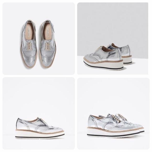❌SOLD❌Zara Silver Platform Oxfords - Picture 3 of 4