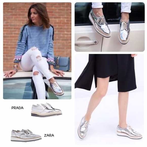 ❌SOLD❌Zara Silver Platform Oxfords - Picture 4 of 4