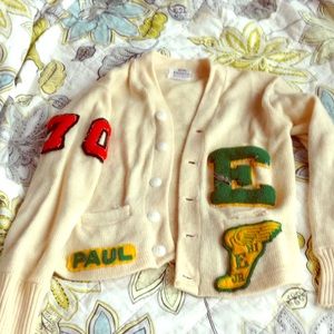Letterman sweater. 100% wool.