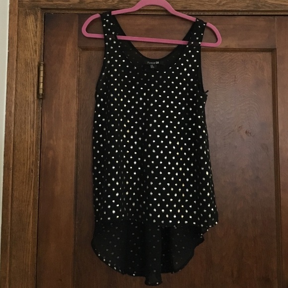 Sheer high-low flowy black & metallic tank