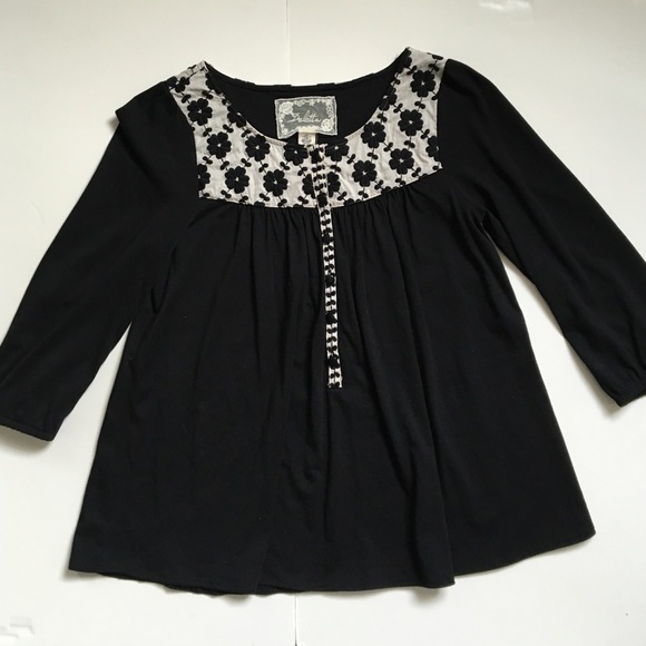 Anthropologie Deletta Black Peasant Top Size Small