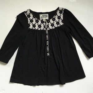 Anthropologie Deletta Black Peasant Top Size Small