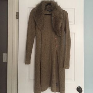 Faux fur collar cardigan
