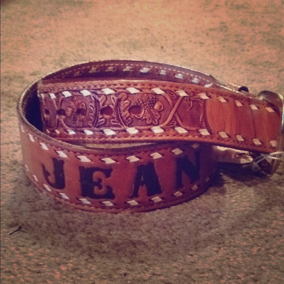Vintage "Jean" hand tooled belt.