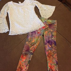 Bell sleeve lace top with pants