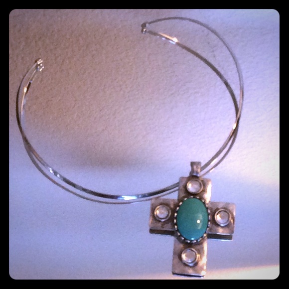 Choker and cross pendant w/ turquoise like stone