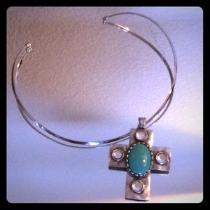 Choker and cross pendant w/ turquoise like stone