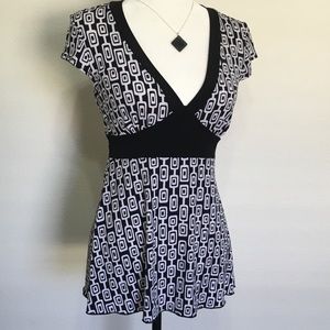 Black and White Print Career top Blouse medium