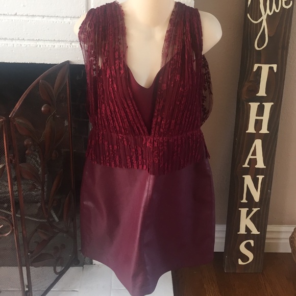 Burgundy lace and faux leather dress