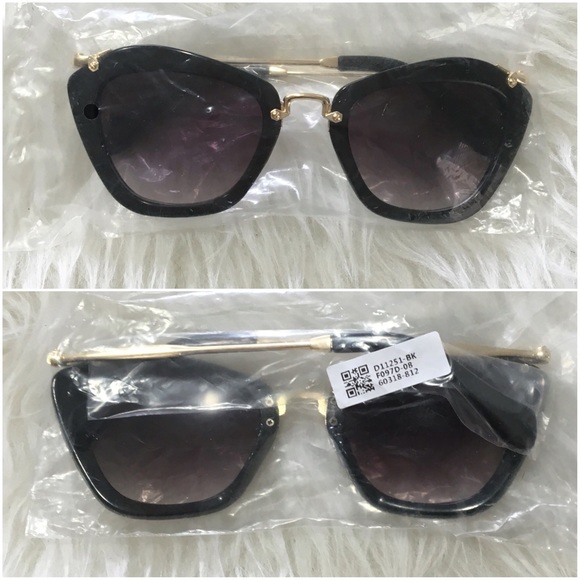 Semi Cat Eye Black Gold Statement Sunglasses - Picture 2 of 4