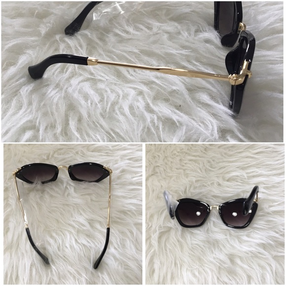 Semi Cat Eye Black Gold Statement Sunglasses - Picture 3 of 4