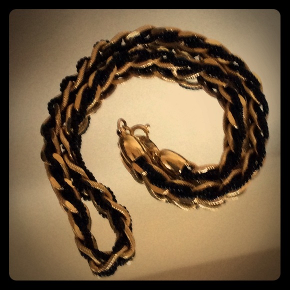 New Gold and black bead rope necklace - 16"
