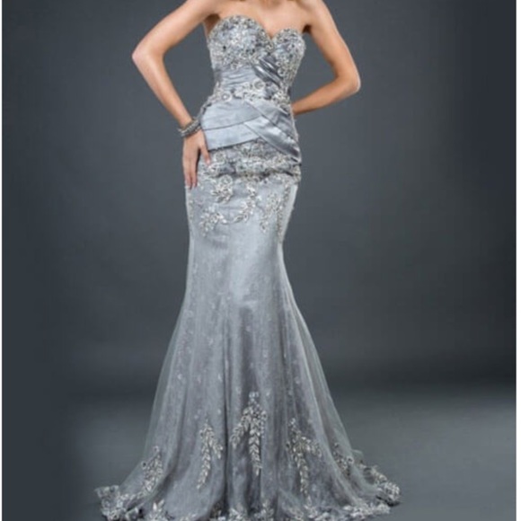 Jovani Silver Formal Gown