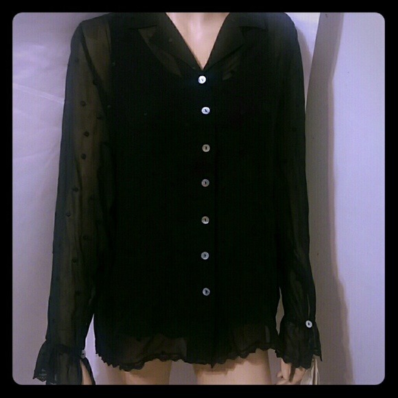 Tess black polka dot long-sleeve blouse NWT