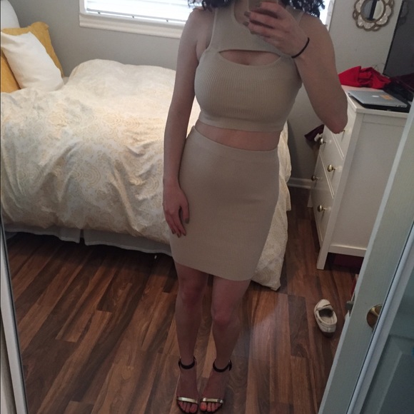 Beige/Tan crop top and skirt set