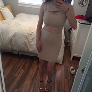 Beige/Tan crop top and skirt set
