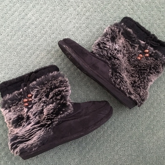 Black Furry House Slipper Botties
