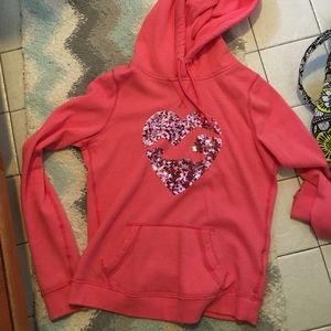 Pink hollister hoodie with sequins logo