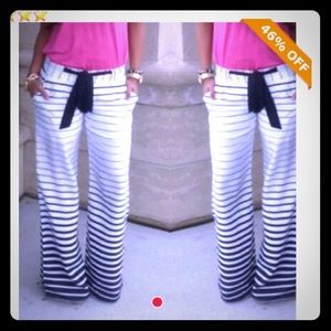 White and black drawstring pants