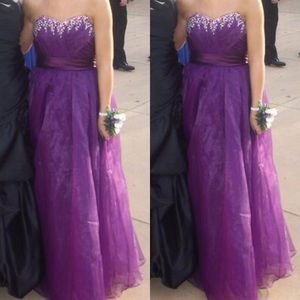 Purple prom dress, strapless with beading
