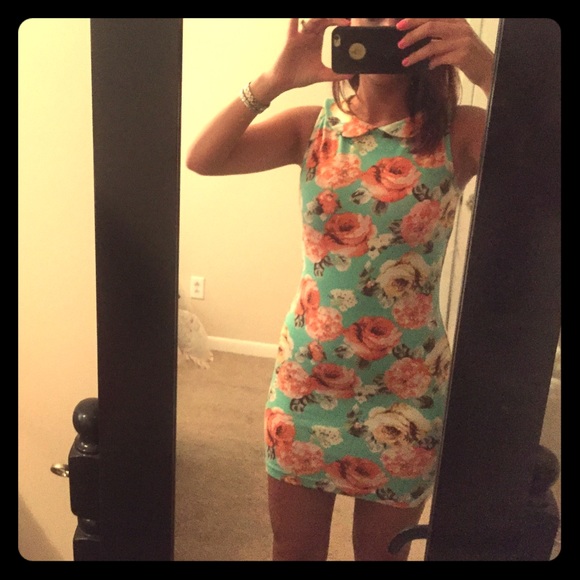 Mint green floral mini dress