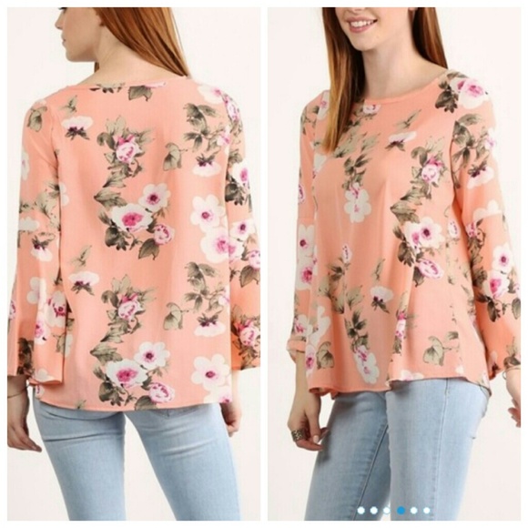 Vibrant peach floral top-small left - Picture 2 of 4
