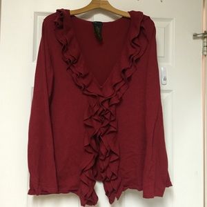 Burgundy ruffle front cardigan