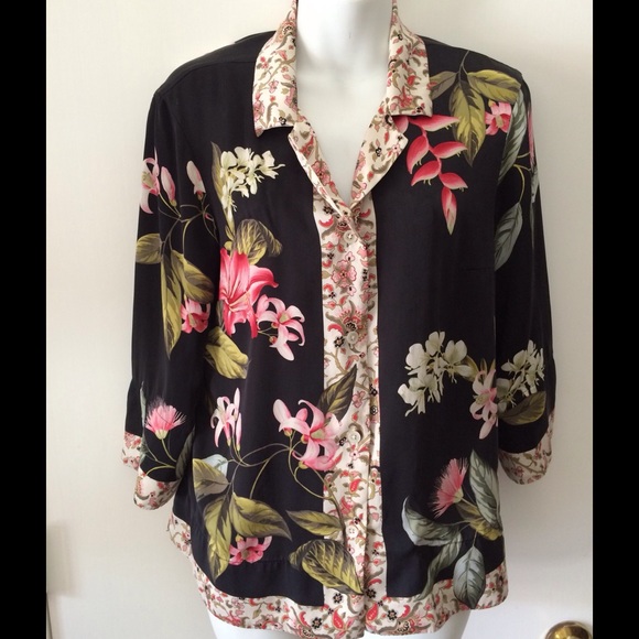 Tommy Bahama 100% Silk Tropical blouse medium