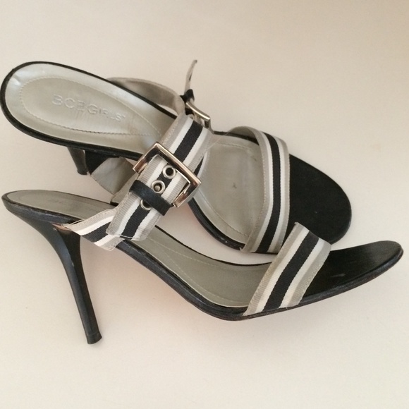 BCBG Black Striped buckled heel
